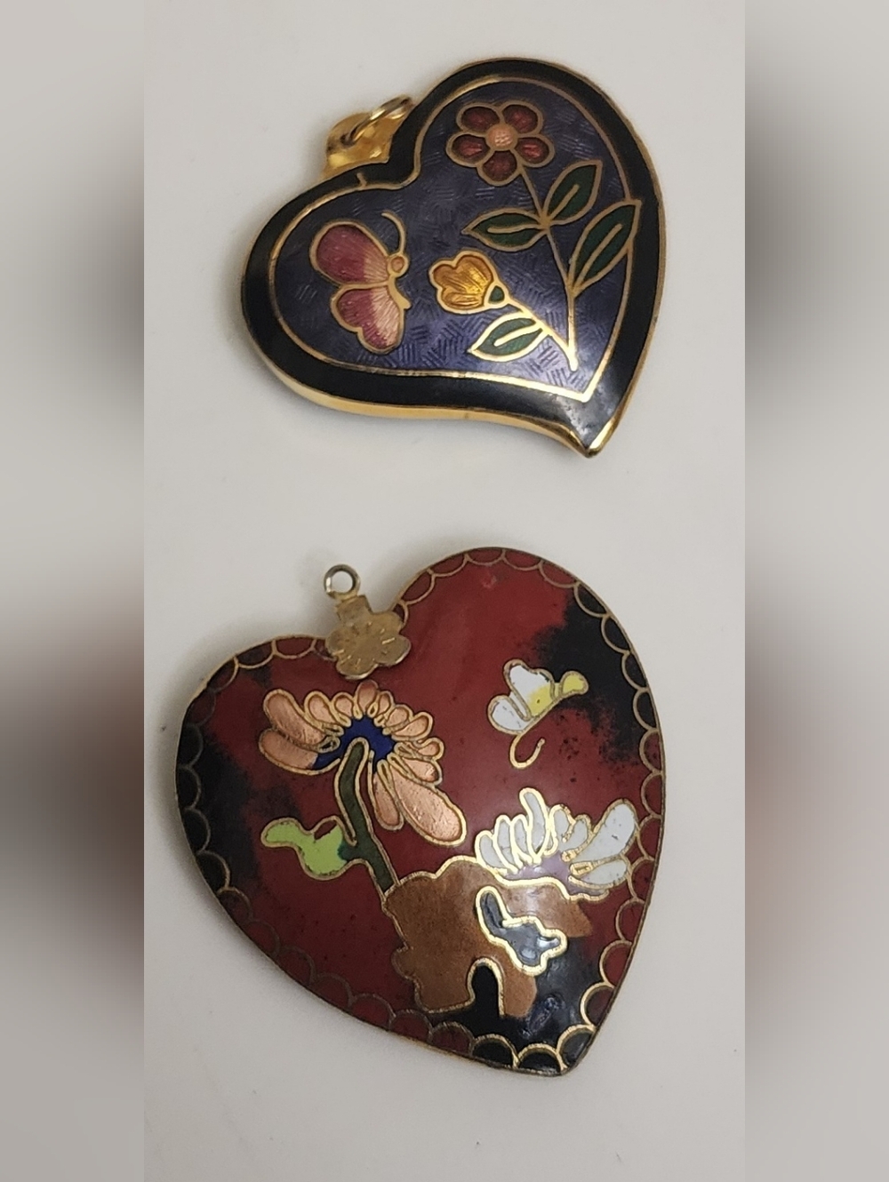 2 Heart Puff Cloisonne Pendants